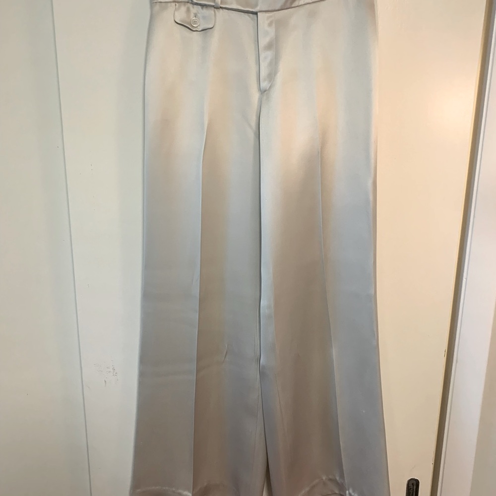 Ralph Lauren Silk Charmeuse light silver wide leg pant